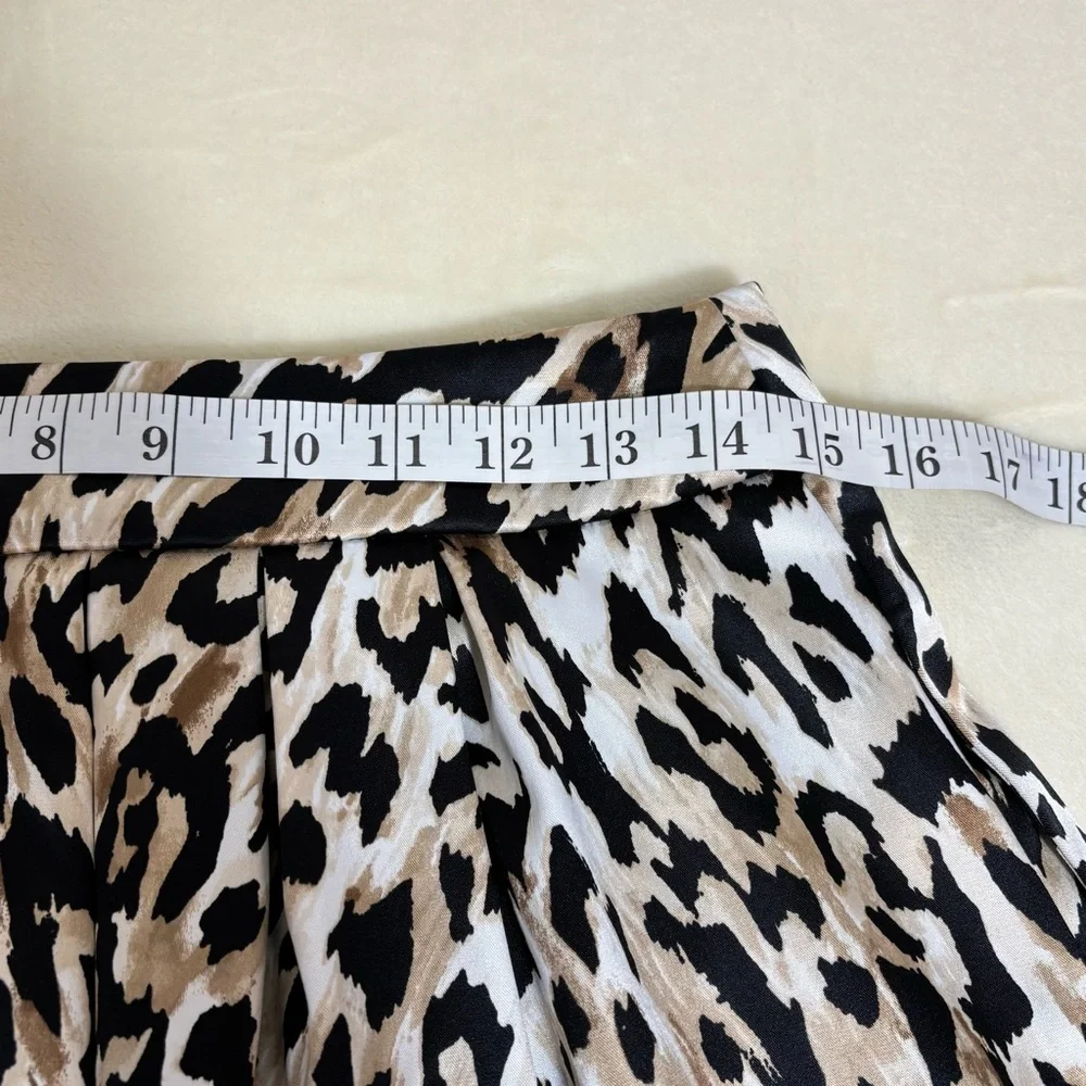White House Black Market Women’s Leopard Print Pleated A-Line Skirt W/ Pockets